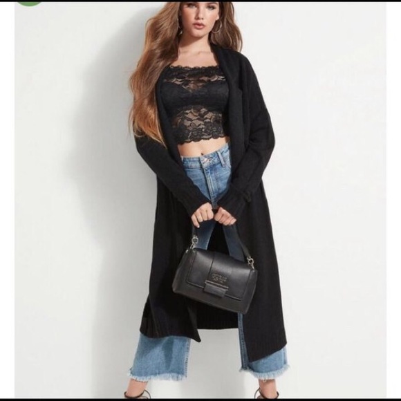 GUESS Rosalia Sheer Floral Lace Cropped Long Sleeve Top NWT - Picture 5 of 13